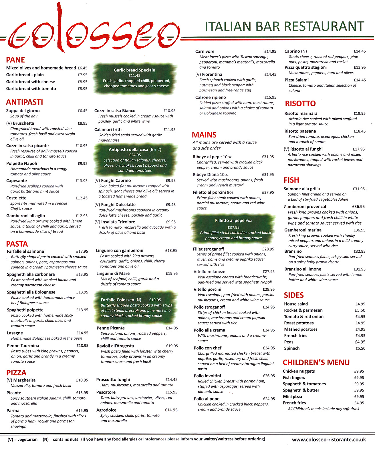Colosseo Menu
